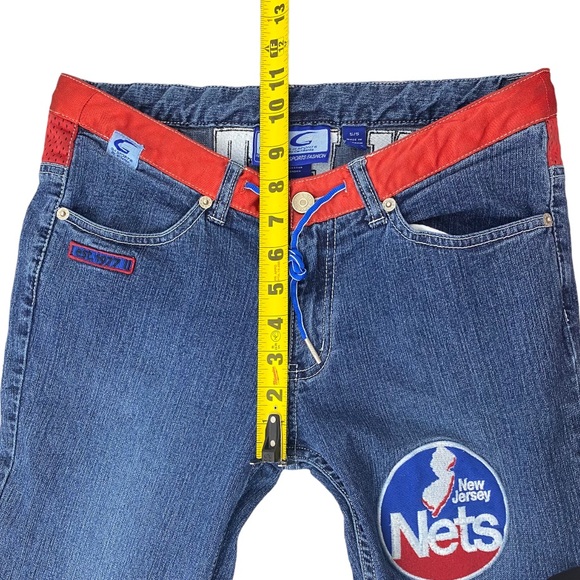 NBA NJ NETS Jeans Womens Size 5 Flare Retro W 28 L  31 Basketball Patches G III - Picture 7 of 14